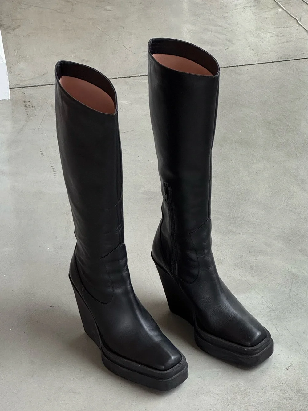Gia Borghini Texan Black Platform Over-the-Knee Wedge Boots